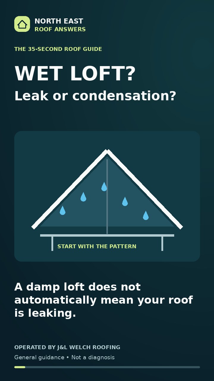 Title card: Wet loft: leak or condensation?